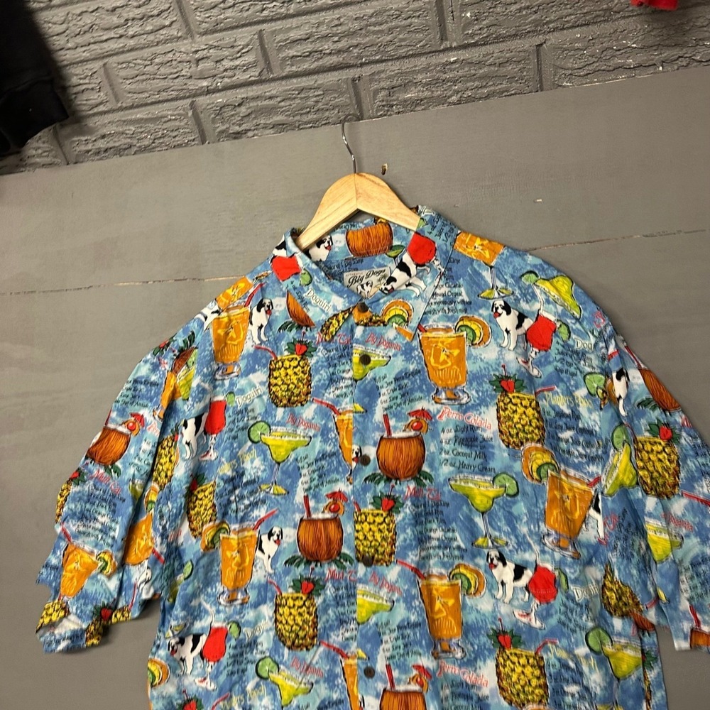 Big Dog Sportswear Mens 2XLT Rayon Aloha Hawaiian Shirt Tropical Drink Pineapple